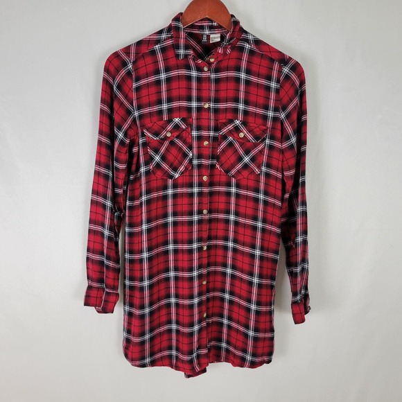 Divided Womens Shirt Size 4 Top Red Plaid Long Sleeve‎ Collared Button Down - Picture 1 of 12